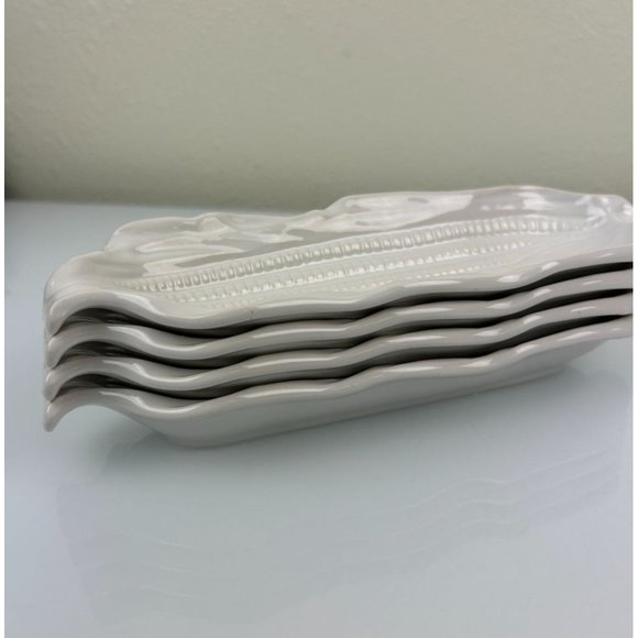 Signature Japan Ceramic Corn on the Cob Holders White Textured Set of 4 Serving - Picture 15 of 15